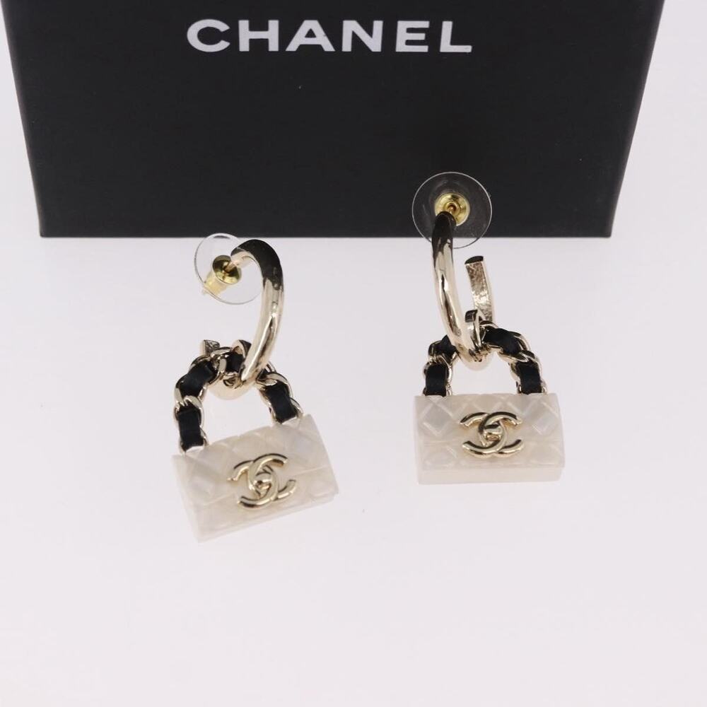 Chanel CC Logo Hoop Earring White